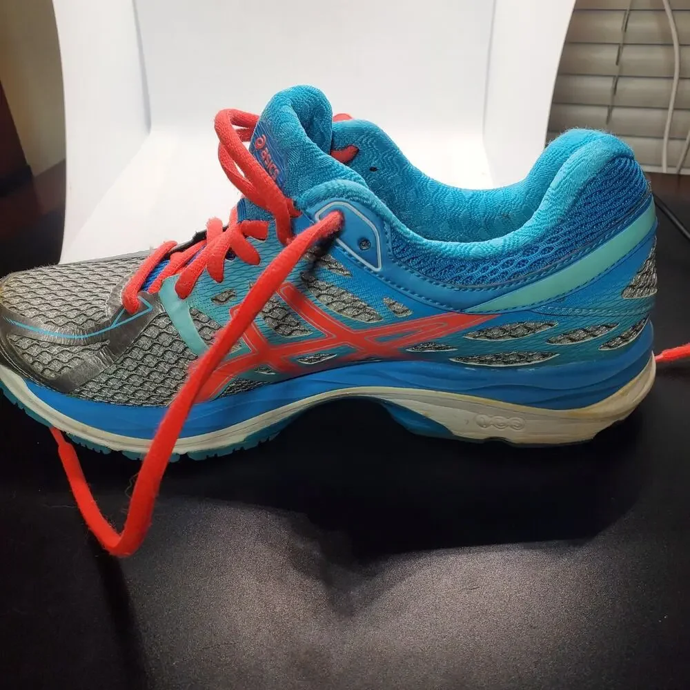 ASICS Womens Running Shoes Size 7 Gray Blue Athletic Sneakers Training Jogging